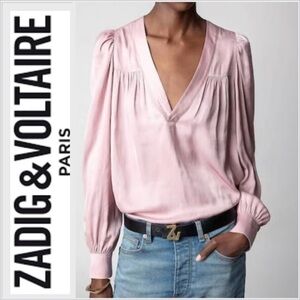 Zadig & Voltaire Pale Pink Silk V-Neck Blouse